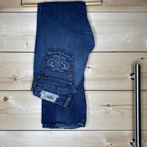 Lucky, Bootcut, dark wash jeans.